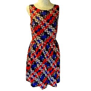Trina Turk 100% Silk Fit & Flare Dress – Geometric Print, Size 6